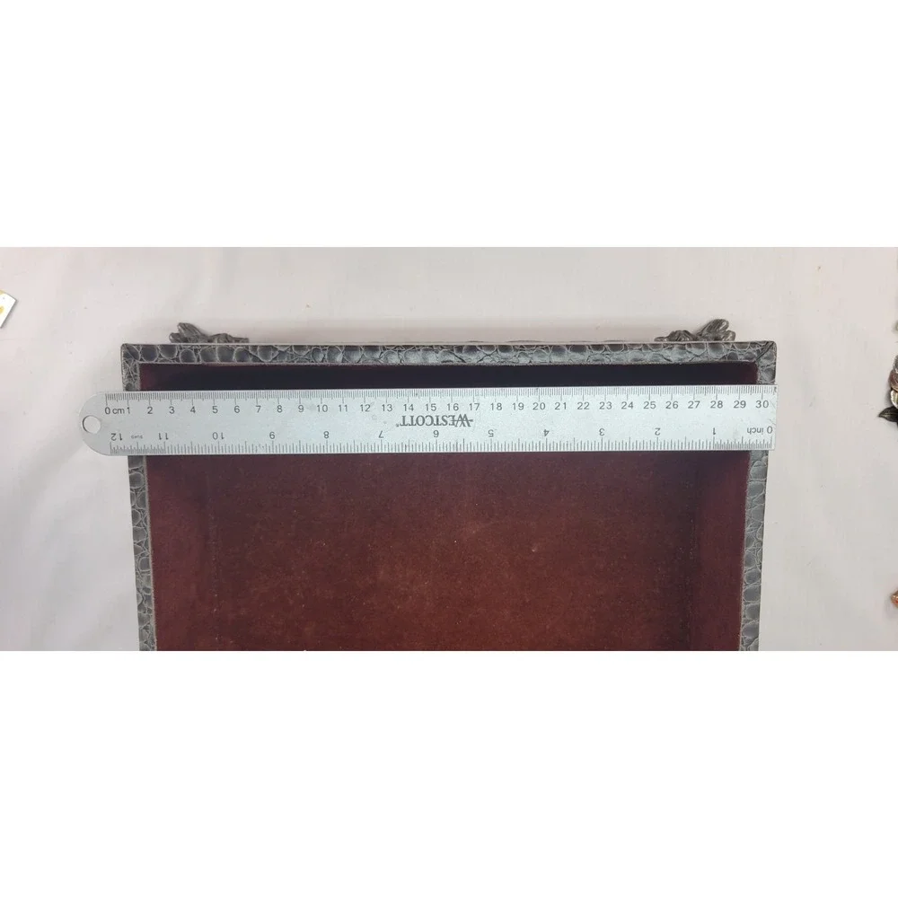 Jewery Chest Vintage Faux Croc Reptile Embossed Red Flocked inside.